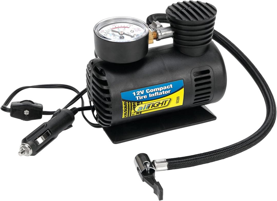 Performance Tool 60399 12V Compact Tire Inflator with LED Light and Auto Shut-Off, Portable Air Compressor for Cars, Trucks, SUVs and Bikes (12V Compact Tire Inflator)