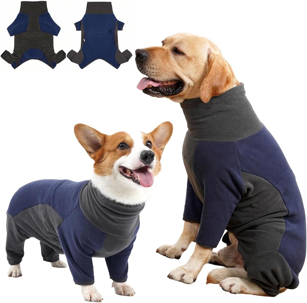 Dog Winter Coat Soft Fleece Dog Clothes for Cold Weather, Warm Dogs Pullover Pajamas Cozy Cold Weather Jacket Full Body Suit Windproof Fleece Sweater for Dogs Walking Hiking Sleeping (Blue L)