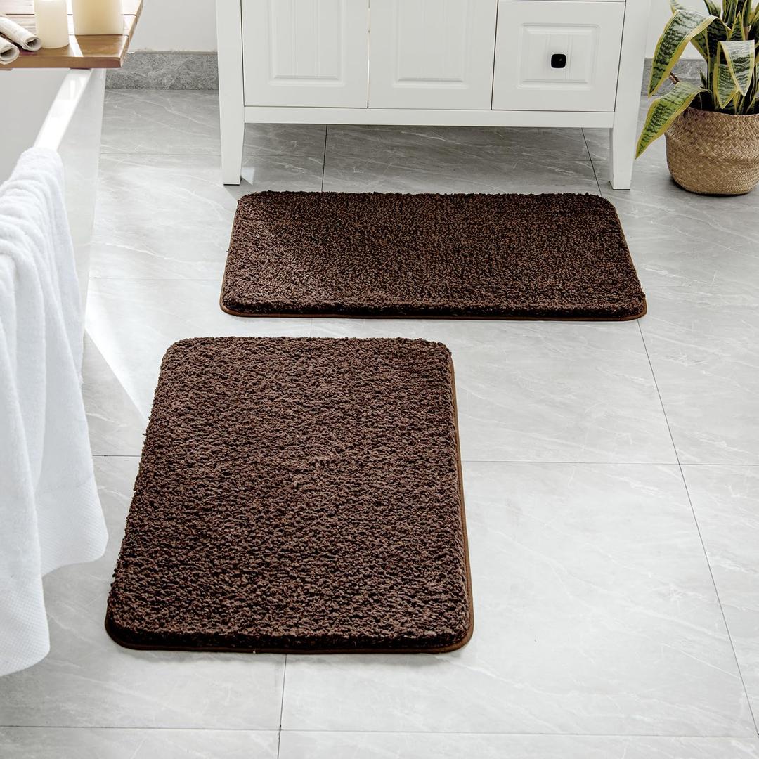 MIULEE Set of 2 Non Slip Shaggy Bathroom Rugs Extra Thick Soft Bath Mats Plush Microfiber Absorbent Water for Tub Shower Machine Washable (Brown, 16x24 Inches)
