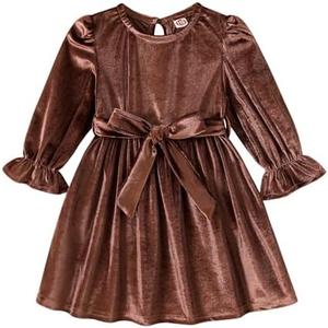Toddler Baby Girl Dress Ruffle Long Sleeve Floral Dresses Casual Fall Winter Outfits for Girls, Size 130