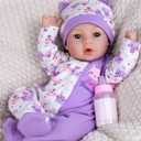 Aori Reborn Baby Dolls- 18'' Realistic Newborn Baby Doll with Feeding Set & Birth Certificate - Lifelike Real Life Baby Dolls for Role Play, Gift for Kids Ages 3+, Pre-Parents, Grand-Parents (Purple Kitty)