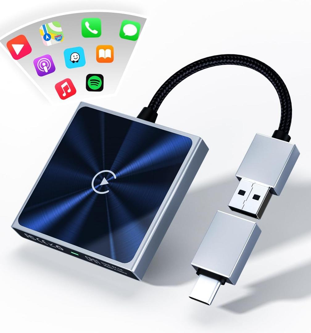 Wireless CarPlay Adapter for iPhone, Converts Wired to Wireless Apple CarPlay Adapter, Includes USB-A to USB-C Dongle, Easy Use, Stable Control, No Delay, Compatible with Cars from 2016 & iOS 10+ (Silver)