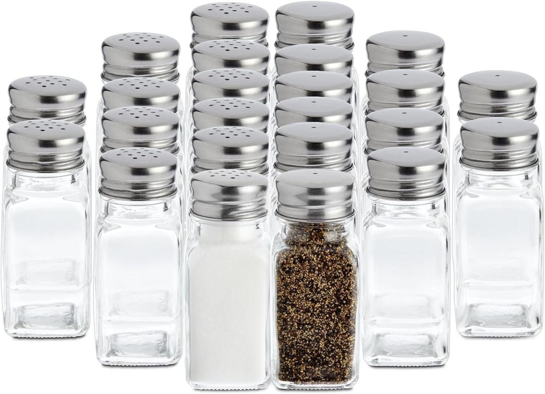 Juvale 24 Pack Glass Salt and Pepper Shakers Bulk Set, Restaurant Salt and Pepper Shakers, Spice Containers for Restaurant (2 oz, Clear)