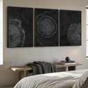 3 Piece Framed Black Tree Rings Wall Art for Living Room, Large Abstract Wood Stump Canvas Artwork for Walls, Rustic Nature Minimalist Prints Paintings for Bedroom Hallway Wall Decor 24x36 Inch