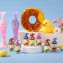 24pcs Mini Fairy Gnome Figurines, Colorful PVC Summer Beach Gnome Statues Miniature Dwarf Garden Decor for Indoor Outdoor Patio Yard Shelf (Blue, Pink & Red, 8 Each)