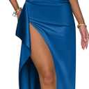 Memoriesea Women's Plus Size Satin Sexy One Shoulder High Split Cocktail Wedding Party Maxi Dress (Medium, Deep Blue)
