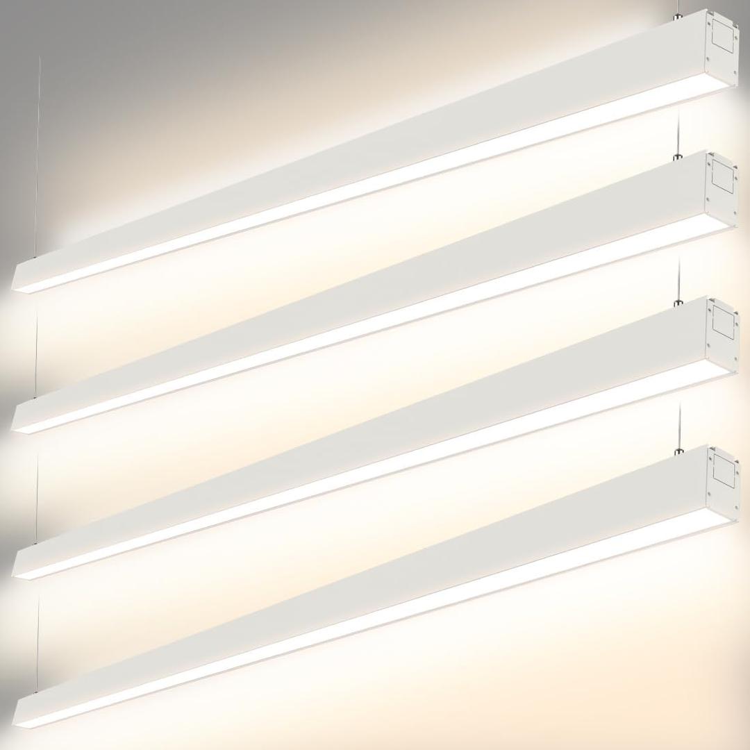 DAKASON 8FT LED Linear Light, 100W 8Foot LED Shop Light Fixture, 70W Down Light and 30W Up Light Optional, 3/4/5000K CCT Selectable, 8' Modern Pendant Lighting NOT Linkable 4 Pack White