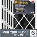 Filtrete 14x25x1 Air Filter, MPR 1200, MERV 11, Allergen Defense Odor Reduction 3-Month Pleated 1-Inch Air Filters, 1 Filters