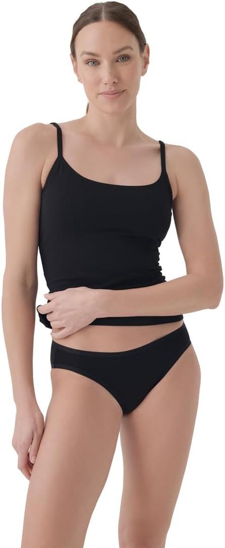 Pact Women's Cotton Camisole Tank Top with Built-in Shelf Bra (Medium, Black)