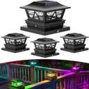Viewsun Solar Post Lights Outdoor Waterproof RGB Color Changing Modes Fence Post Cap Lights, Deck Post Lights Solar Powered for 4x4 5x5 6x6 Wooden or Vinyl Yard Garden Patio Decor, Black(4 Pack)