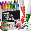ARTISTRO 24 Acrylic Paint Markers for Rock, Fabric, Wood, Glass, Craft, Decoration - Dual-Tip Paint Pens - Stocking Stuffers, Christmas Gift Idea for Teens, Grandkids, Kids - Art Supplies