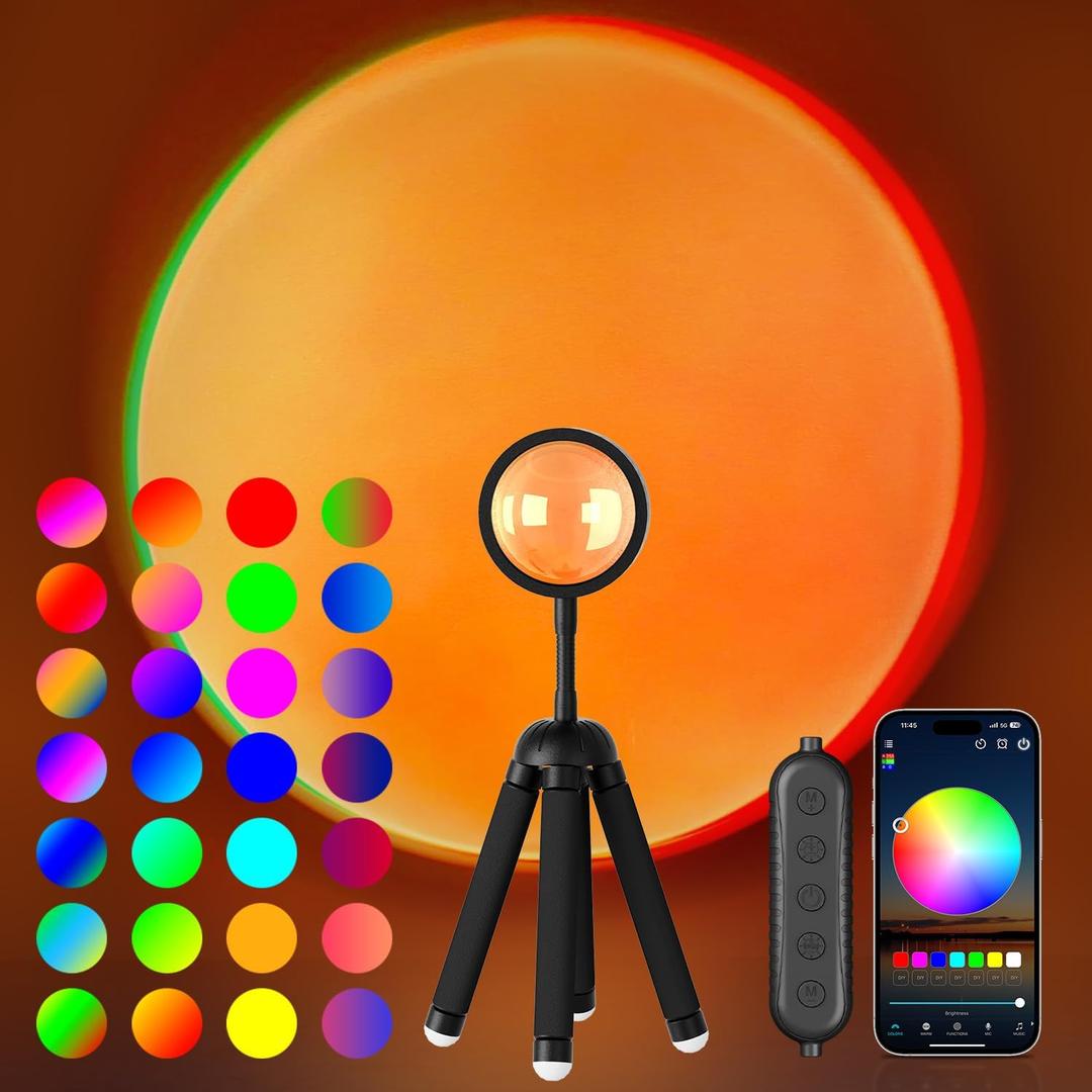 Neroupe Sunset Lamp Projector with APP Control Multicolor Changing Led Lights for Room, 360 Degree Rotation Sunlight Lamp Set Mood Lighting Bedroom Decor Christmas Gifts Photography for Women