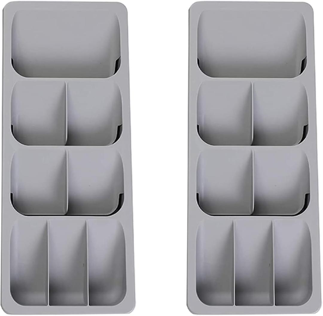 Faridabio Silverware Drawer Organizer Set of 2, Expandable Cutlery Tray for Kitchen, Adjustable Utensil Tray Cutlery Holder, Compact Plastic Storage for Spoons Forks Knives, Grey