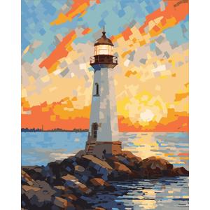 Paint by Numbers for Adults Lighthouse,Adult Paint by Number Kits on Canvas,Sunset Scenery DIY Acrylic Paint by Numbers Gifts Home Decoration for Living Room