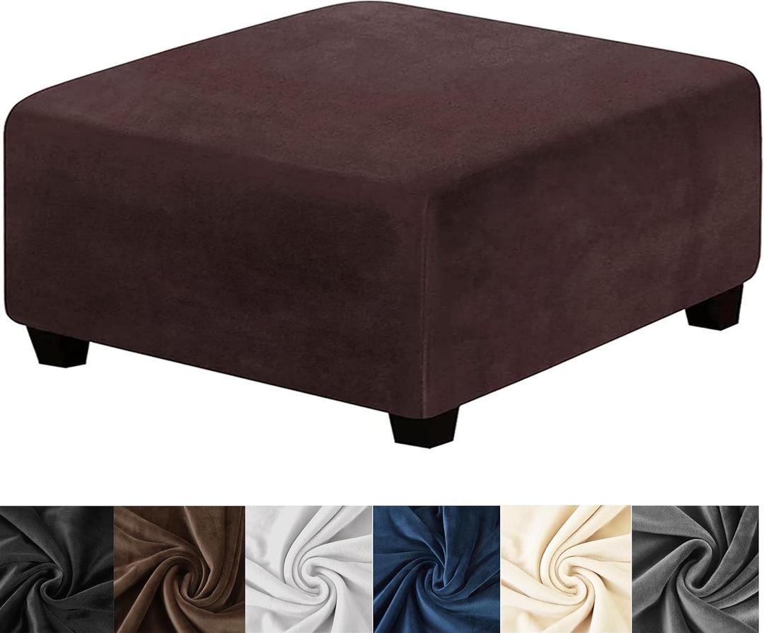 HFCNMY Ottoman Cover Square,Stretch Velvet Square Ottoman Cover Thick Ottoman Slipcover Square Washable Storage Ottoman Cover Foot Stool Cover with Elastic Bottom for Living Room Coffee, X-Large