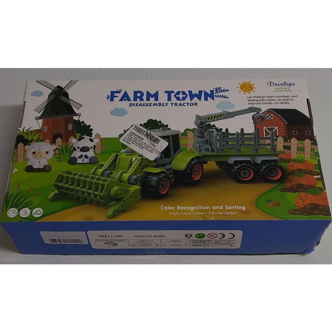 Asago Tractor Car Toy with Trailer and 10 Farm Animals Finger Toys for Toddler, Kids 2 3 4 5 6, Assembly Need 62Pieces Construction Harvester Take Part Vehicle