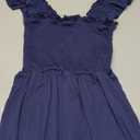 Prinbara Womens Summer Casual Square Neck Smocked Short Sundress 2025 Spring Beach Vacation Flowy Cute Teen Boho Dresses Navy Blue Medium