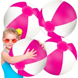 Whaline 3Pcs Inflatable Beach Ball Round Pool PVC Balls Cute Game Toys for Summer Hawaiian Tropical Theme Beach Party Decor (20 Inch, Hot Pink)