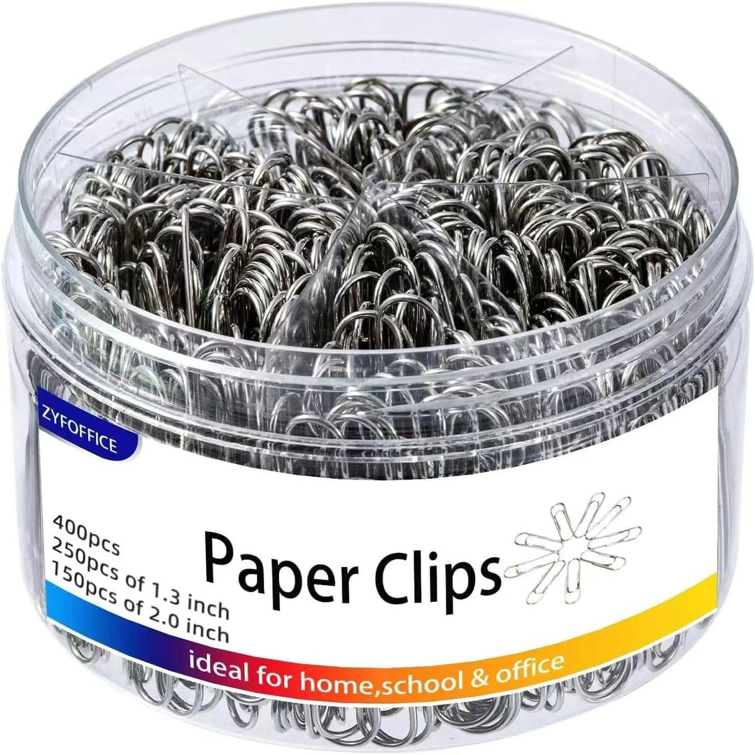 Shiny Silver Jumbo Paper Clips, 1.3 Inch (33mm) & 2 Inch (50mm), 400pcs for Office, School & Home Document Organizing