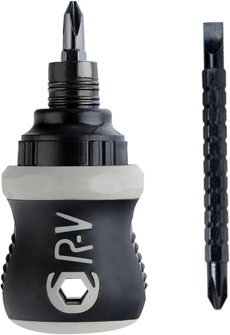 Buspoll Ratcheting Stubby Screwdriver - Adjustable Length, Reversible Dual End, Magnetic Tip - Compact, Portable, Pocket Size. (Small)