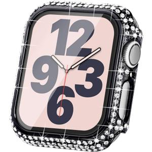 6 x Surace Compatible with Apple Watch Case 38mm for Apple Watch Series 6/5/4/3/2/1, Bling Cases with Over 200 Crystal Diamond Protective Cover Bumper for 38mm 40mm 42mm 44mm (38mm, Black)