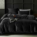 WARMDERN Black Flannel Velvet Duvet Cover Queen Size Duvet Cover Bedding Sets, 3pcs Ultra Soft Luxury Textured Modern Crystal Velvet Duvet Covers with Zipper Closure (Black, Queen)