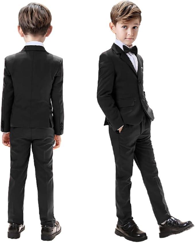 Boys Suits 5 Pieces Slim Fit Blazer Pants Black Blue Outfit Suit for Wedding
 4T