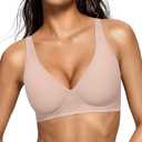 OEAK Womens Deep V Bras Wireless Comfortable Bra Supportive No Underwire Bras Tshirt Push Up Bralettes Plunge Seamless Bra, Size: S