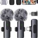 Wireless Mini Microphone for iPhone, Android - 2 Pack Lavalier Microphone for Video Recording, 2 In 1 Noise Reduction Lapel Mic for Ipad, Clip-on Mini Mic with USB-C for Content Creators Podcast