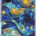 Goodon for iPhone 16 Plus Case Cute - Wireless Charging Compatible - Dual-Layer Hard Shell + Silicone Cover - Protective Phone Case with Trendy Designs for Women - Abstract Bule Gold Water