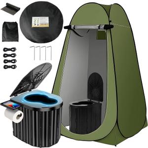 Clirass Camping Toilet with Pop Up Privacy Tent,Portable Outdoor Folding Potty,Shower Tent Dressing Room with Carry Bag for RV Travel,Truck,Beach,Fishing, 47.2" L x 47.2" W x 74.8" H