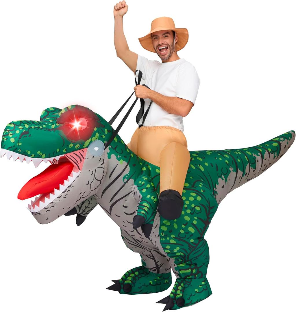 Spooktacular Creations INFLATABLE COSTUME FOR ADULTS: An inflatable T-rex costume with glowing eyes, perfect for Halloween, cosplay and theme parties, Size 7Fx 41Inc