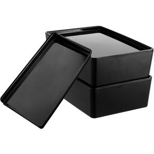 Kifmurase 2 Pack Storage Bins with Lids, 10 x 6.9 Inch Multipurpose Stackable Plastic Containers for Home and Office Organization, Small Storage Bins, Black