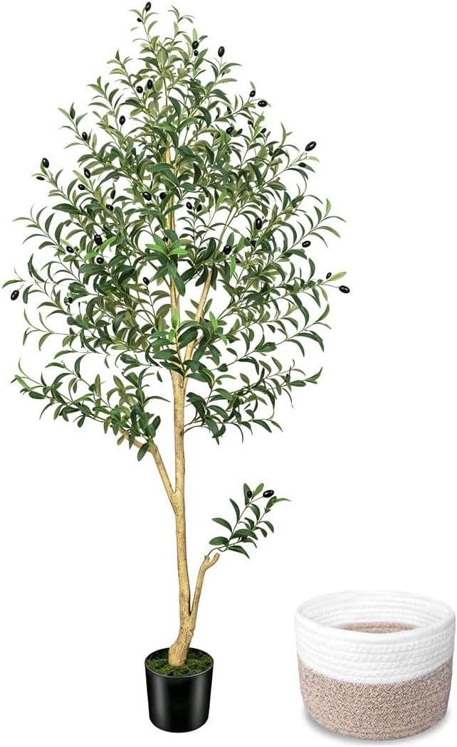 Elkaysonly 6FT Faux Olive Tree Artificial Indoor with Planter and Basket