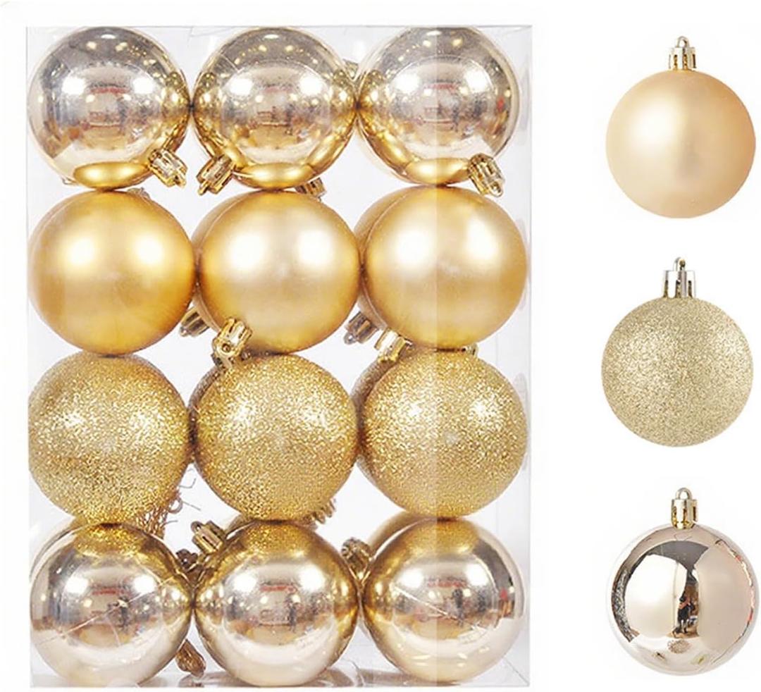 24ct Mini Christmas Balls Ornaments for Xmas Christmas Tree - Small Shatterproof Decor Hanging Ball for Holiday Wedding Party Decoration 1.18 Inch/30mm, Gold