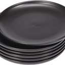 BonNoces Matte Black Porcelain Dinner Plate Set, 8-Inch Modern Round Reusable Lunch & Dessert Plates, 6 Count
