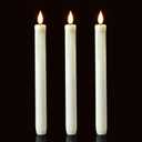 Homemory 3 Pack Flameless Taper Candles, No Remote, Realistic Flickering Battery Operated Candlesticks, White LED Plastic Candle Safe for Weddings, Table Decor, Christmas, and Halloween