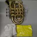 YAYUZEST Pocket Trumpet B Flat Brass Bb Pocket Trumpet with Mouthpiece 7C, Cleaning Cloth, Hard Case, Gloves (Gold)