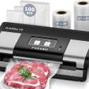 Fully Automatic Vacuum Sealer, 95Kpa Powerful Food Vacuum Sealer Machine, Auto DryWet Detection | Bag Cutter | 2 Rolls Bags | Effortless Operation, Silver  Black