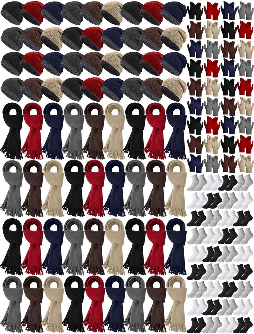 Winter Beanie Hat Scarf Gloves Socks Set Kids Thick Knitted Warm Hat Knit Beanie Long Scarf for Toddler Boys Girls