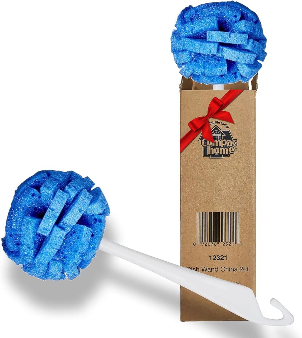 COMPAC HOME Dish Wand Kitchen Sponge | Effectively Clean China Dishes and Glassware | Unique Round Ball Shaped All-Around Cleaning Sponge | Gentle Flexible Brushes for Your Nice Dishes, 6 Count