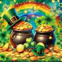 INRUI Happy St. Patricks Day Photography Backdrop Lucky Irish Rainbow Golden Coins Green Shamrock St Patricks Day Party Decorations Banner (10x8FT)