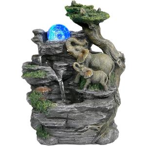 BEAMNOVA Tabletop Fountain,Relaxation Water Feature Feng Shui Indoor Fountain of Elephant Sculpture with Colorful Spinning Ball for Home Office Desktop Dcor (Style4)