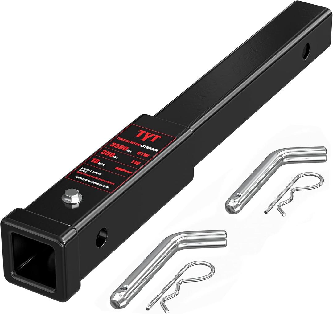 TYT 18" Trailer Hitch Extension, Fits 2 inch Receiver Tube,with 5/8" Advanced Hitch Pin 2-Pack, 3500 lbs GTW / 350 lbs TW