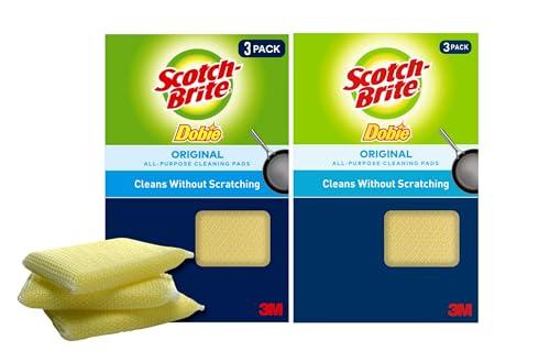 Scotch-Brite Dobie Pads, Dobie Sponge for All Purpose Cleaning of Kitchen, Bathroom, and Household, Non Scratch Dobie Cleaning Pads Safe for Non-Stick Cookware, 3 Dobie Pads (Set of 2)