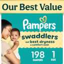 Pampers Swaddlers Diapers, Size 1 (8-14 lbs), 198 Count, Fragrance Free, Hypoallergenic, Absorbent, Pediatrician Recommended, Skin Safe