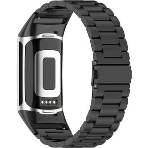 Abanen Stainless Steel Band for Fitbit Charge 6 / Charge 5 Advanced Tracker, Metal Adjustable Length Wristband Strap Compatible with Fitbit Charge 5 for Men and Women (Black)