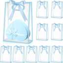 Aliceset 12 Pcs Clear Plastic Gift Bag with Die Cut Handles Reusable PP Favor Bag with Ribbon for Christmas Wedding Bridal Birthday Baby Shower Party Small Business, 7x10x3.15 Inch(Blue)