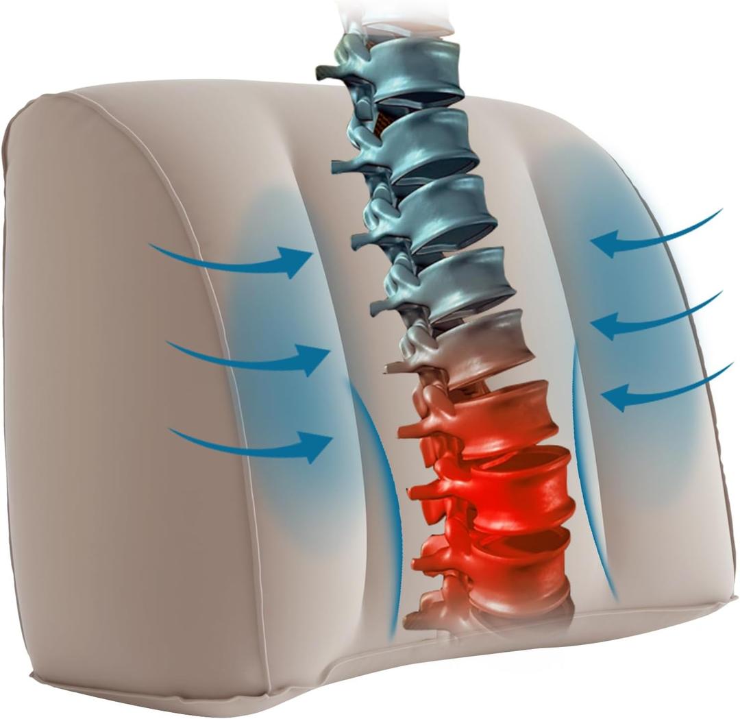 Povinmos Lumbar Support Pillow for Office Chair and Car Seat, Inflatable Travel Back Rest Cushion for Airplane, Versatile Use Lower Back Cushion, Back Support Pillow, Protable Foldable Design