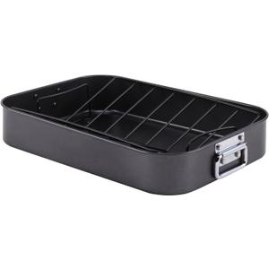 Roasting Pan, Nonstick Roaster Pan with Rack, Turkey Roasting Pan with V Rack, 17 Inch x 13 Inch, Black